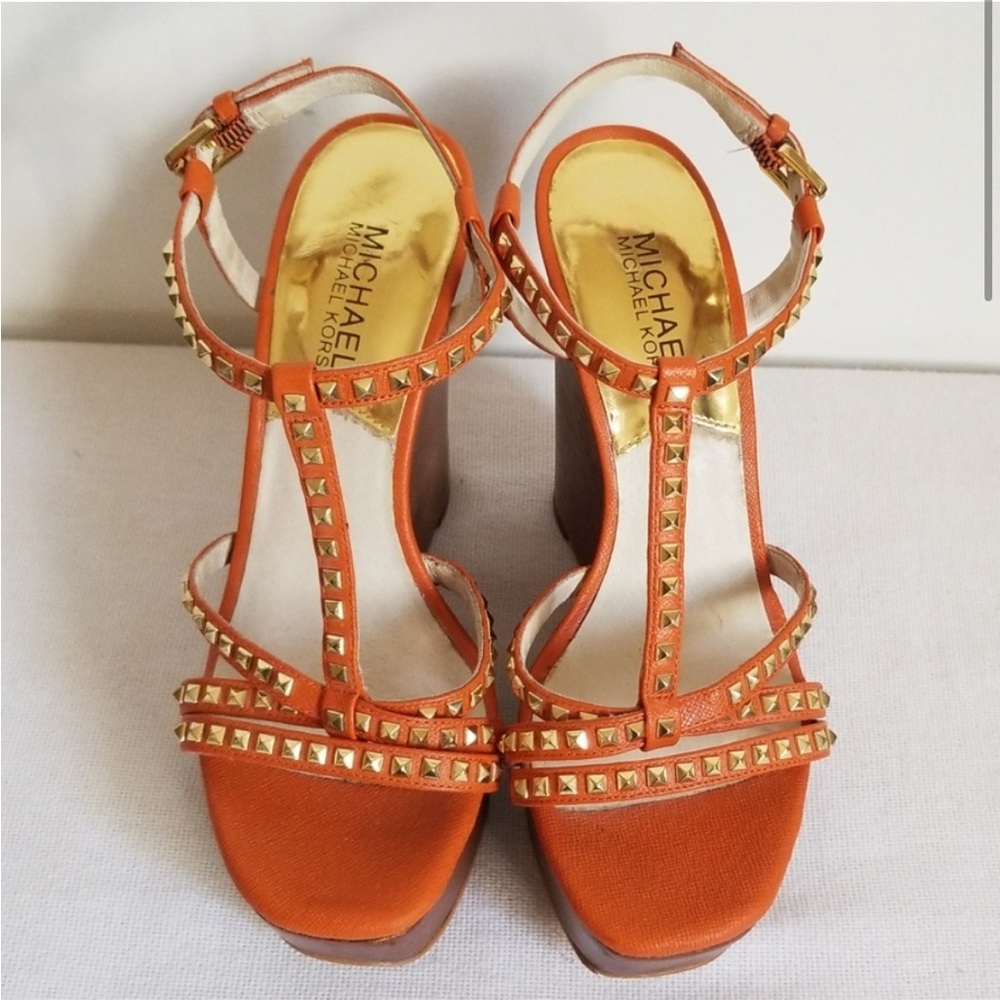 Michael Kors Orange Leather Gold Stud Wedge